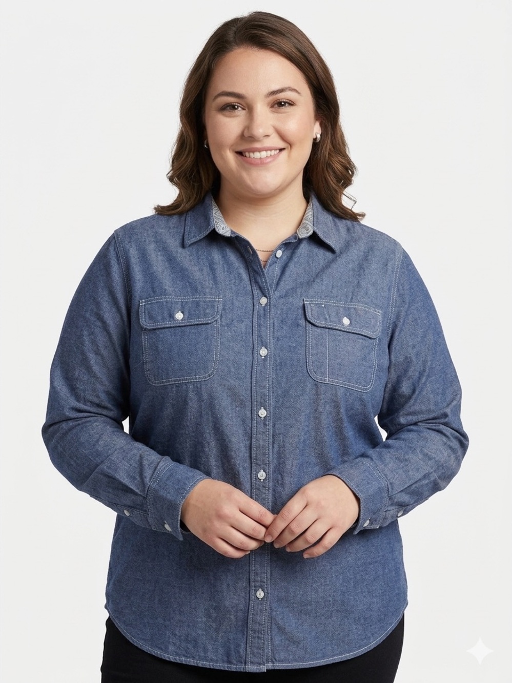 Vintage Classic Blue Chambray Dark Denim Button Down Shirt